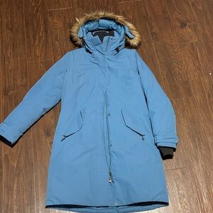 LL Bean Blue Parka with Faux Fur Hood